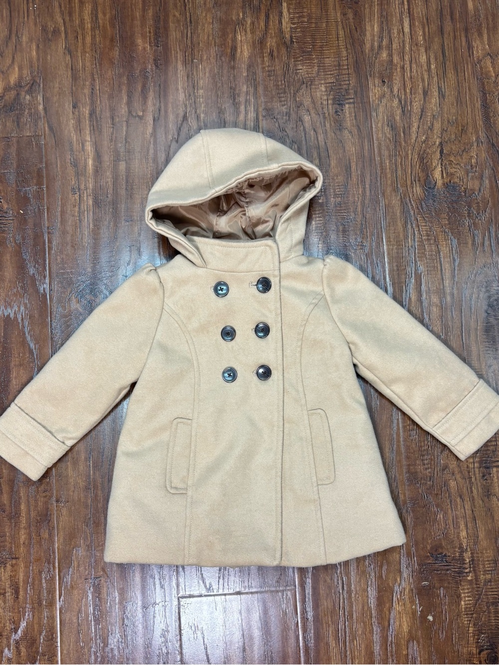 Old Navy Girls' Hooded Double-Breasted Pea Coat in Camel #JA2